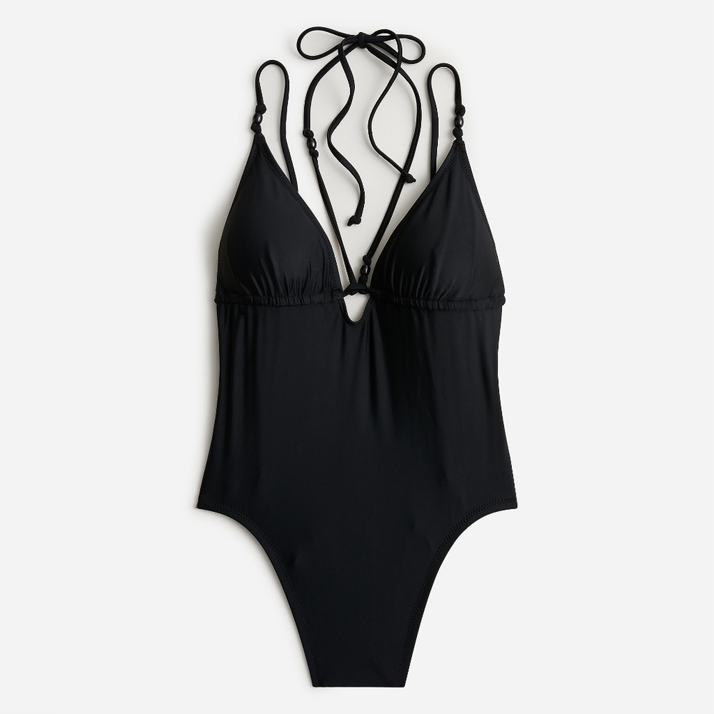 New JCREW Size 4 Strappy Plunge One-Piece Swimsuit with Beads in Black - Picture 1 of 4